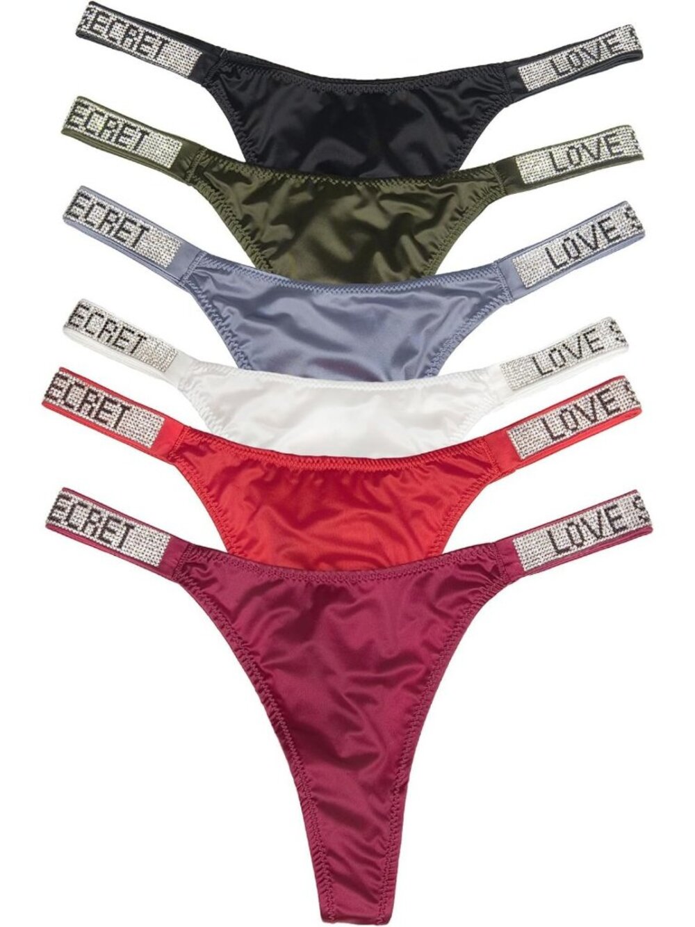 Rhinestone Sexy Thongs 6-Pack Low Waist G-String Bikini Underwear No Show